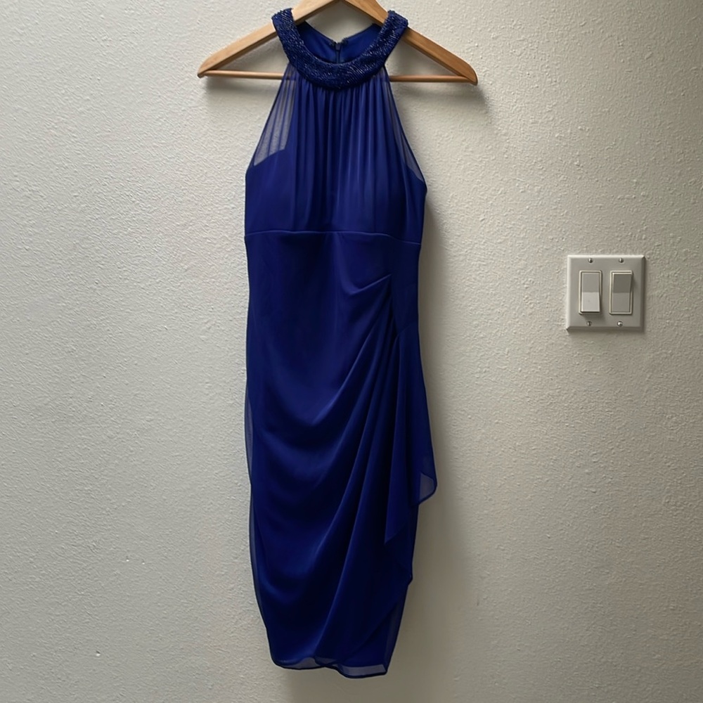 Cache royal blue dress halter neckline
